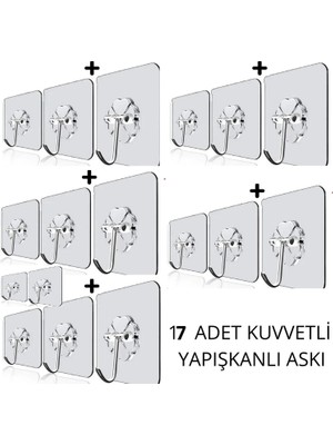 Mawrond 17 ADET, Kendiliğinden Güçlü Yapışkanlı, Şeffaf, Paslanmaz Metal Başlıklı, Sağlam, Dayanıklı, Süper Bırakmayan Askı