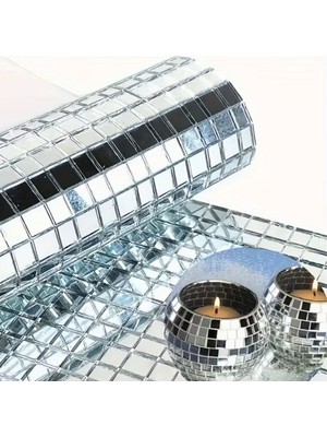  Kare Silver Cam Mozaik Fayans Çıkartmaları El Işi Kare Cam Fayans Kendinden Yapışkanlı Ayna