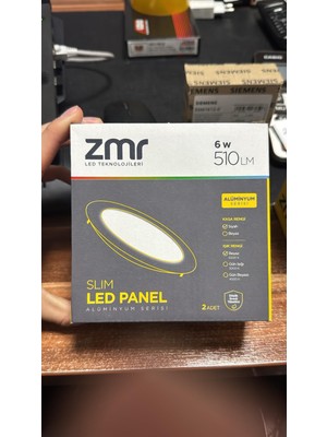 Zmr 6W Siyah Kasa Slim Yuvarlak Panel 6500K Beyaz Işık