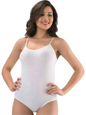 Battal Beden Ip Askılı Kadın Çıtçıtlı Body Beyaz