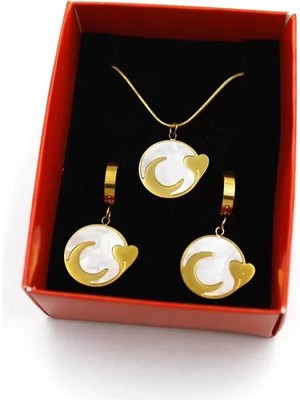 Hilal Kalp Set Kolye - Altın