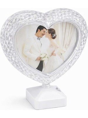Sanal Bayim Kristal Işıklı Kalp Fotoğraf Çerçevesi Beyaz
