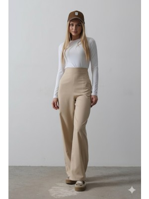 Korpeelektro Beli Yarım Lastikli Palazzo Pantolon - Camel