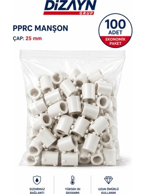 Dizayn Pprc Manşon 25 mm 100 Adet PN25 Temiz Su Tesisat Ek Parçası