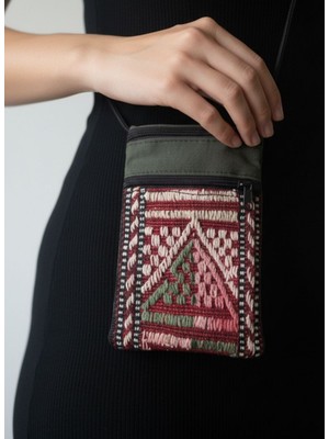 Talin Handmade El Dokuma Kürklü Çift Cepli Çanta | Etnik Desen Omuz Çantası