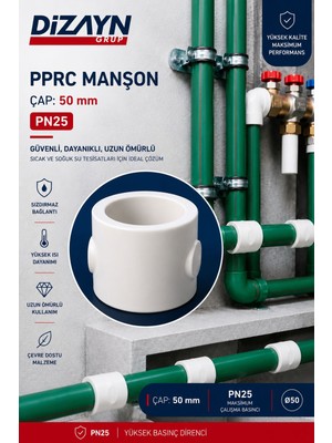 Dizayn Pprc Manşon 50 mm 15 Adet PN25 Temiz Su Tesisat Ek Parçası