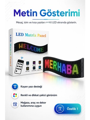 Eco Lounge Renkli LED Kayan Yazı Paneli Uzaktan Kumandalı Metin Saat ve Tarih Gösterimli