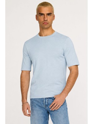 Only & Sons Erkek Yuvarlak Yaka Düz Mavi T-Shirt - 22022928