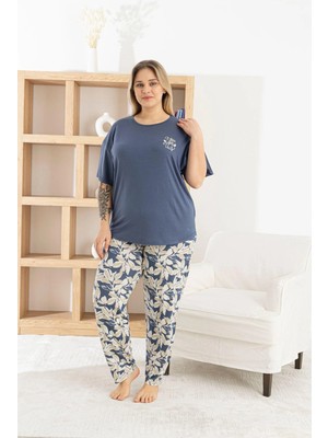Pijamoni Ring Viskon Kısa Kol Pijama Takımı-Gri