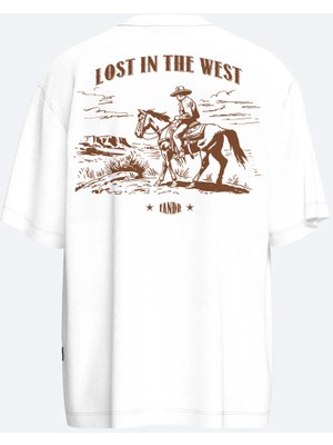 Fandr Studio Beyaz Oversize Lost In The West Unisex T-Shirt