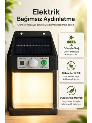 Depozee Güneş Enerjili Sensörlü Solar Aplik Duvar Tipi Dış Mekan Bahçe Balkon Işığı