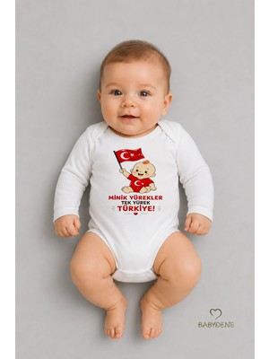 Babyden's %100 Pamuk Milli Takım Taraftar Bebek Body Yenidoğan Çıtçıtlı Unisex Uzun Kol Badi Türk Bayraklı Zıbın