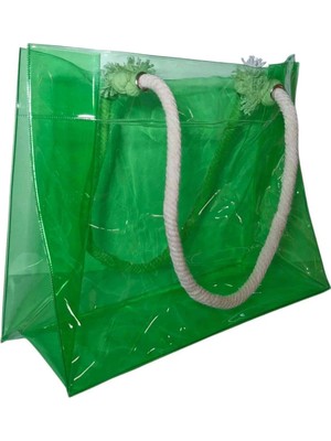 R&m Promosyon Su Geçirmez Şeffaf Pvc Kadın Plaj ve Omuz Çantası - Kalın Halat Saplı Deluxe Plaj Çantası