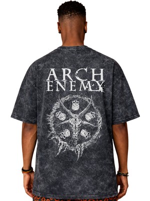 Sevbano Arch Enemy Rock Metal Müzik Grubu Sırt Baskılı Unisex Oversize Eskitme Yıkamalı Tişört