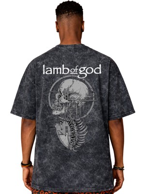 Sevbano Lamb Of God Rock Metal Müzik Grubu Sırt Baskılı Unisex Oversize Eskitme Yıkamalı Tişört