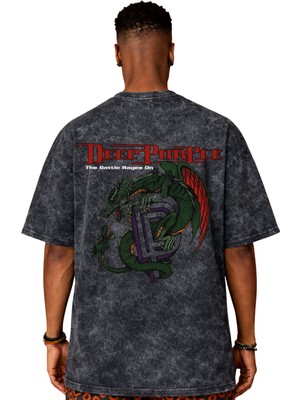Sevbano Deep Purple Rock Metal Müzik Grubu Sırt Baskılı Unisex Oversize Eskitme Yıkamalı Tişört