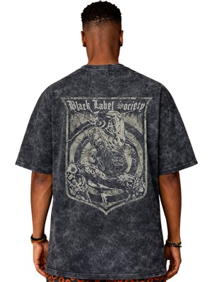 Sevbano Black Label Society Rock Metal Müzik Grubu Sırt Baskılı Unisex Oversize Eskitme Yıkamalı Tişört