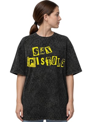 Sevbano Sex Pistols Rock Metal Müzik Grubu Sırt Baskılı Unisex Oversize Eskitme Yıkamalı Tişört