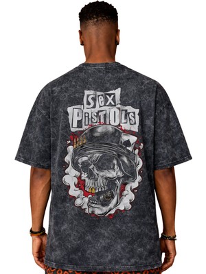Sevbano Sex Pistols Rock Metal Müzik Grubu Sırt Baskılı Unisex Oversize Eskitme Yıkamalı Tişört