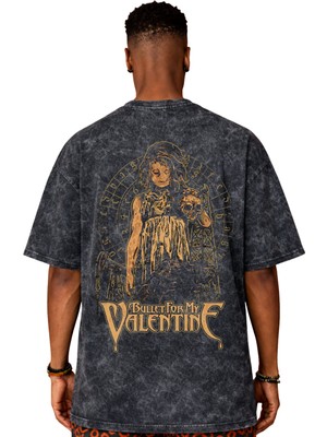 Sevbano Bullet For My Valentine Rock Metal Müzik Grubu Sırt Baskılı Unisex Oversize Eskitme Yıkamalı Tişört