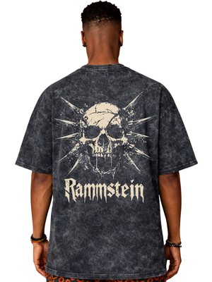 Sevbano Rammstein Rock Metal Müzik Grubu Sırt Baskılı Unisex Oversize Eskitme Yıkamalı Tişört