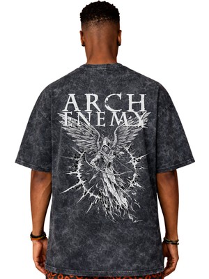 Sevbano Arch Enemy Rock Metal Müzik Grubu Sırt Baskılı Unisex Oversize Eskitme Yıkamalı Tişört