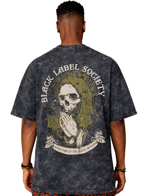 Sevbano Black Label Society Rock Metal Müzik Grubu Sırt Baskılı Unisex Oversize Eskitme Yıkamalı Tişört