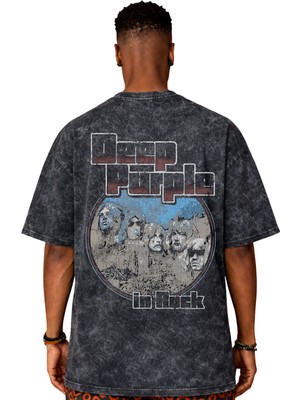 Sevbano Deep Purple Rock Metal Müzik Grubu Sırt Baskılı Unisex Oversize Eskitme Yıkamalı Tişört