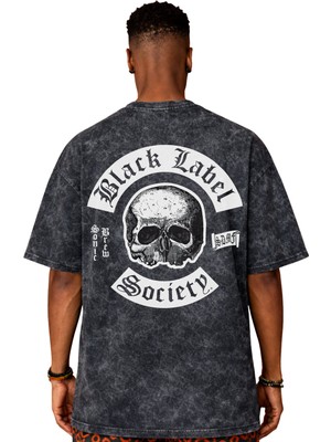 Sevbano Black Label Society Rock Metal Müzik Grubu Sırt Baskılı Unisex Oversize Eskitme Yıkamalı Tişört