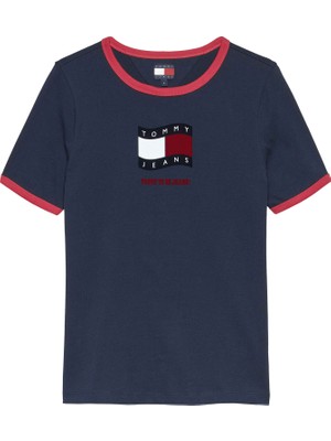 Tommy Hilfiger Tommy Hılfıger Kadın Marka Logolu Günlük Kullanıma Uygun Lacivert T-Shirt DW0DW22306 C1G