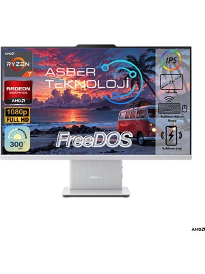 Lenovo Ideacentre 3 27ARR9 Amd Ryzen 7 7735HS 16GB Ddr5 Ram 256GB SSD 27" Fhd Freedos Kablosuz Klavye ve Mouse  Asbertech
