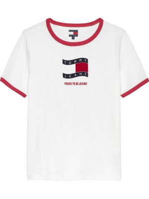 Tommy Hilfiger Tommy Hılfıger Kadın Marka Logolu Günlük Kullanıma Uygun Beyaz1 T-Shirt DW0DW22306 Ybl