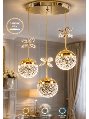 Burenze Justinianus Power Ledli Avize 3 Renk Modlu Sarkıt LED Avize Gold Sarı 1. Sınıf Üretim