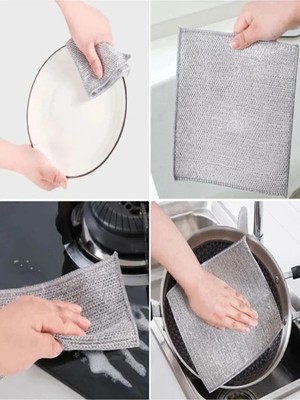 Kitchen Dream 2 Adet Sihirli Inox Paslanmaz Telli Bulaşık Bezi Kir Pas Sökücü Sihirli Temizlik Bezi ve Süngeri