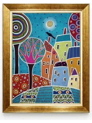 Tablore Modern Geometrik Şehir ve Sanatsal Evler Temalı Kanvas Tablo