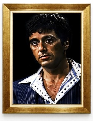 Tablore Scarface Tony Montana Al Pacino Film Tablosu - Gold Çerçeveli Kült Sinema Duvar Dekoru