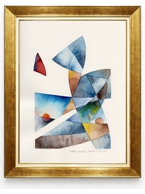 Tablore Altın Çerçeveli Soyut Geometrik Suluboya Tablo - Modern Sanat Duvar Dekoru