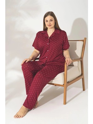 Pijamerry Büyük Beden Kısa Kol Milan Kumaş Pijama Takımı