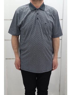 Becces Fistan Store Erkek Füme Desenli Klasik Kesim Rahat Kalıp Tek Cepli Battal Polo Yaka T-Shirt