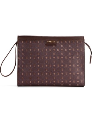Kadın Kahve Bahels Monogram Portföy Kulplu Clutch Çanta