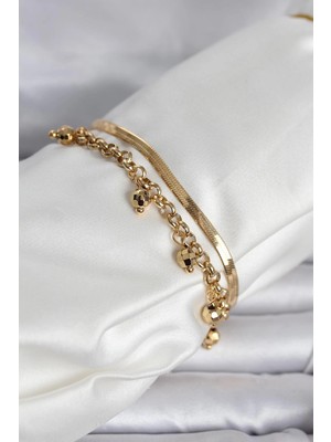 Erdo Ticaret Buğz 316L Çelik Gold Renk Dorika ve Italyan Zincirli Model Kadın Bileklik