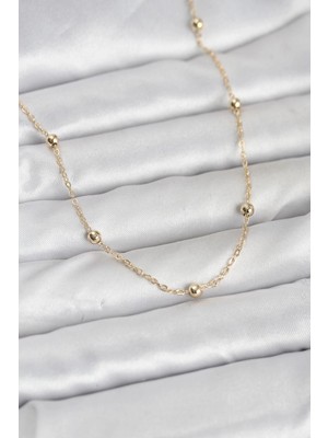 Erdo Ticaret Buğz cm 14K Gold Renk Pirinç Top Zincirli 60 cm Kadın Kolye