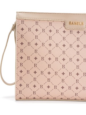 Kadın Bej Bahels Monogram Portföy Kulplu Clutch Çanta