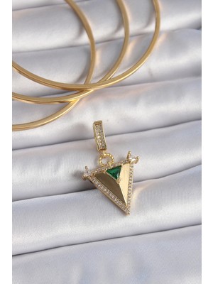 Erdo Ticaret Buğz Pirinç Gold Renk Zirkon Taşlı 3D Üçgen Model Ajda Charm