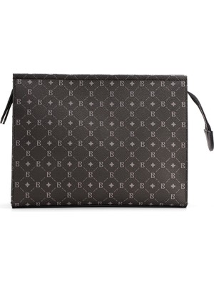 Kadın Siyah Bahels Monogram Portföy Clutch Çanta