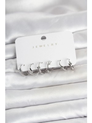 Erdo Ticaret Buğz Pirinç Gümüş Renk Botega Model Kadın Küpe Seti