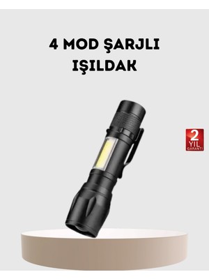 Erdo Ticaret Buğz Profesyonel 4 Modlu Şarjlı El Feneri | 1300 Mah Batarya | Cree LED Teknolojisi