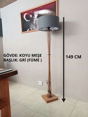 Balsa Dekor Ahşap Lambader Köşe Lambası Gri Koyu Meşe