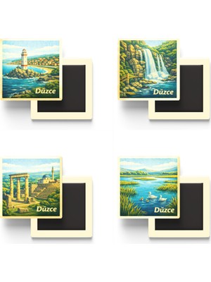 İberk Düzce - Baskılı Buzdolap Magneti Kare - 9x9 cm - 4 Adet