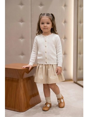 Trend Baby Kids Kız Çocuk Buket Desen Beyaz Triko Hırka 1-4 Yaş